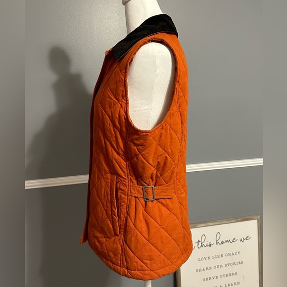 L.L. Bean Woman’s Quilted Vest, Corduroy Burnt Orange, Black Collar - Picture 4 of 11